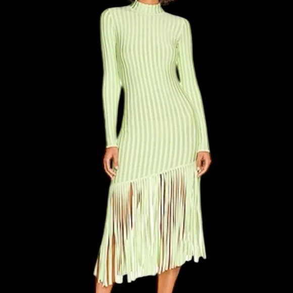 Ronny Kobo Lime Green Adkins Knit Fringe Dress - Picture 3 of 17
